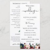 Programme Mariage floral aquarelle bordeaux rose et bleu mar (Devant / Derrière)