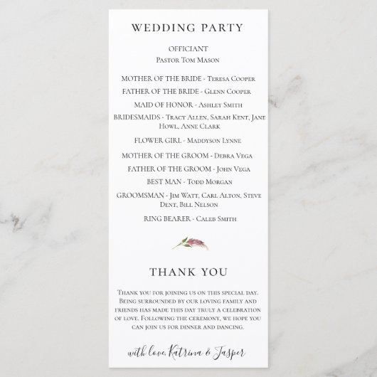 Programme Mariage Floral Aquarelle Fruité Rose (Dos)