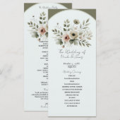 Programme Mariage floral aquarelle vert olive kaki (Devant / Derrière)