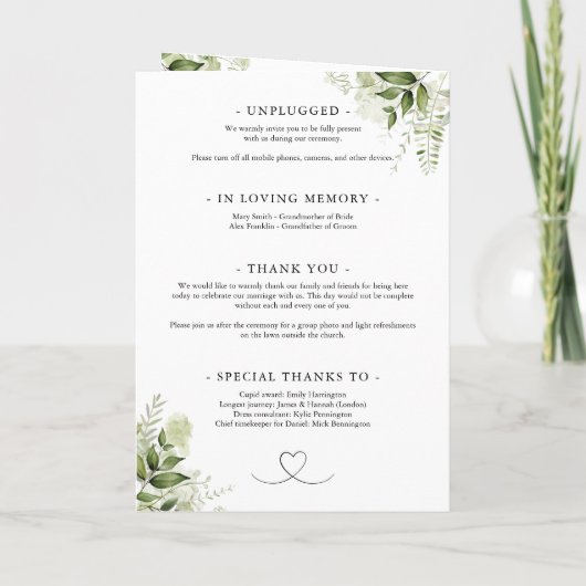 Programme Mariage Floral au feuillage Script (Dos)