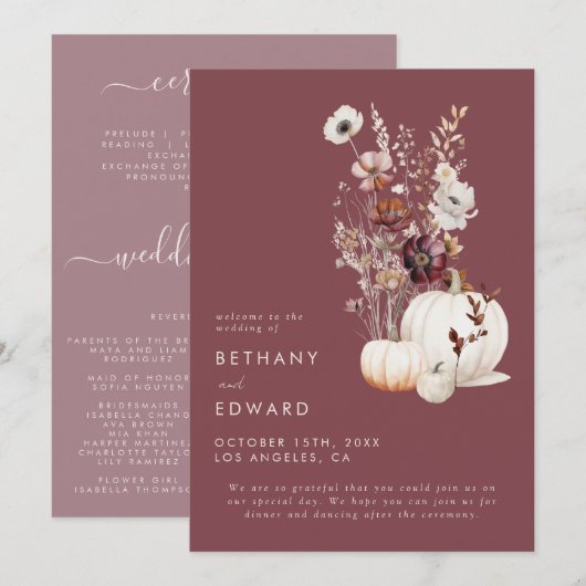Programme Mariage Floral Automnal Fantaisiste (Devant / Derrière)