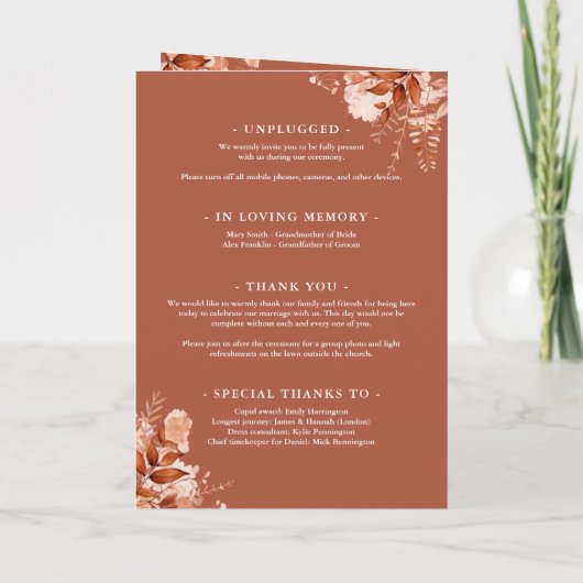 Programme Mariage Floral Automne Rustique Script (Dos)