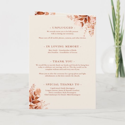 Programme Mariage Floral Automne Rustique Script (Dos)