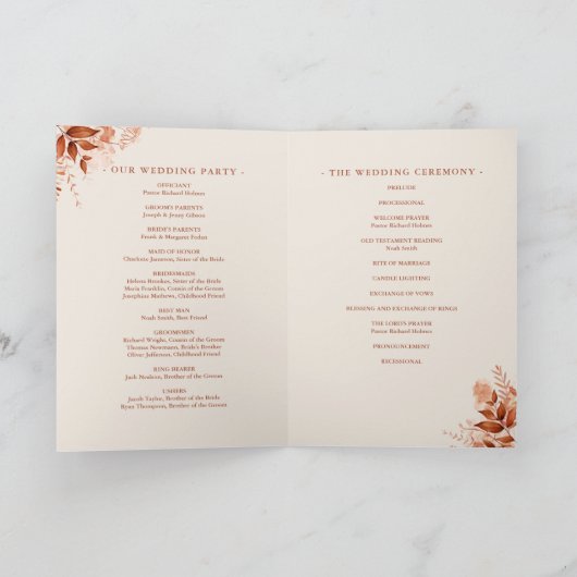 Programme Mariage Floral Automne Rustique Script  (Intérieur)