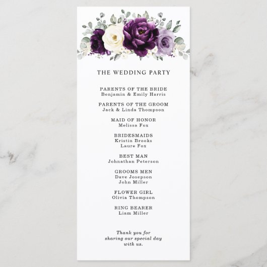 Programme Mariage floral blanc blanc blanc blanc de prune d' (Dos)
