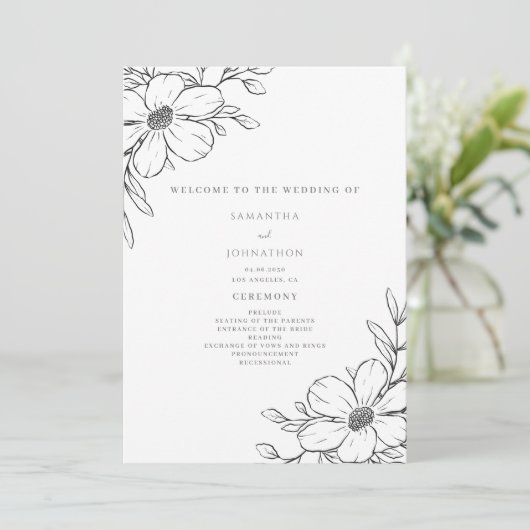Programme Mariage floral blanc noir simple (Debout devant)