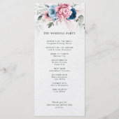 Programme Mariage floral bleu bleu bleu pastel rose (Dos)
