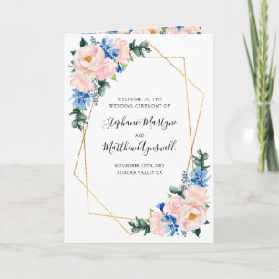Programme Mariage floral bleu bleu clair géométrique