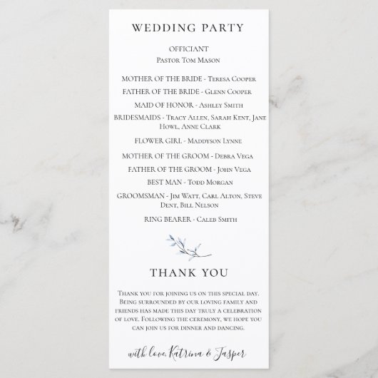 Programme Mariage floral bleu Dusty Mauve (Dos)