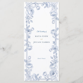 Programme Mariage floral bleu et blanc élégant de chinoiseri