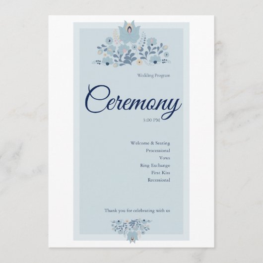 Programme Mariage Floral Bleu Poussiéreux (Devant)