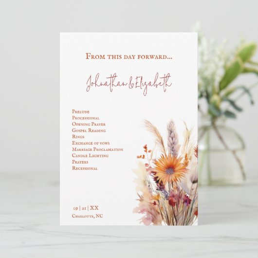 Programme Mariage floral Boho d'automne | Blanc (Debout devant)