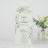 Programme Mariage Floral Botanique Dessiné à la Main Vert Sa (Debout devant)
