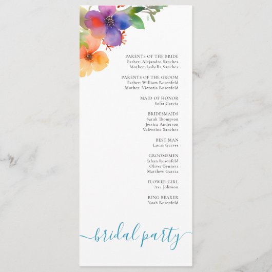 Programme Mariage floral d'aquarelle brillante (Dos)