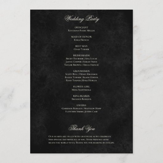 Programme Mariage floral d'automne élégant foncé (Dos)