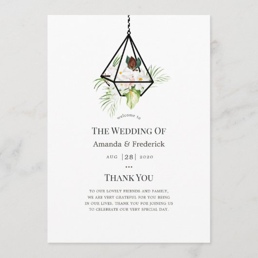 Programme Mariage floral de terrarium géométrique boho (Devant)