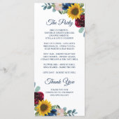 Programme Mariage floral de tournesol botanique rustique (Dos)