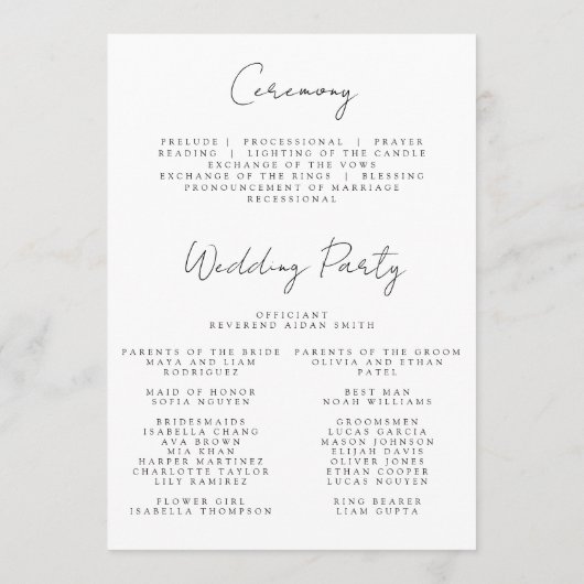 Programme Mariage floral d'été Whimsical (Dos)