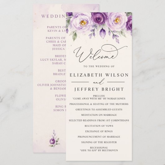 Programme Mariage floral élégant botanique lavande violet (Devant / Derrière)