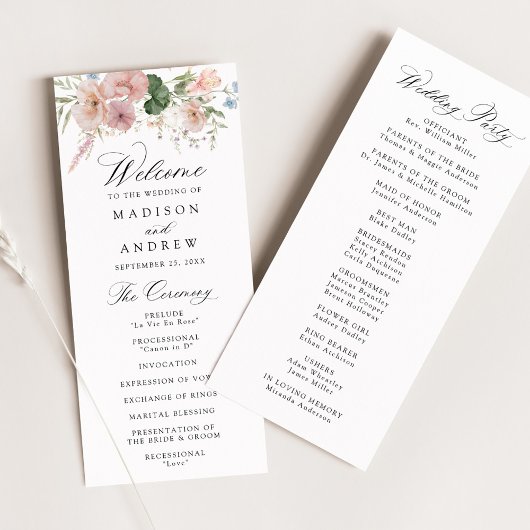 Programme Mariage Floral Élégant Romantique à l'Aquarelle