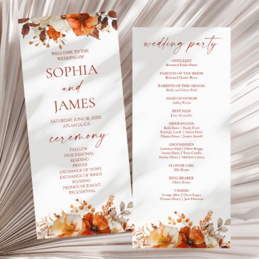 Programme Mariage Floral Élégant Rustique d'Automne