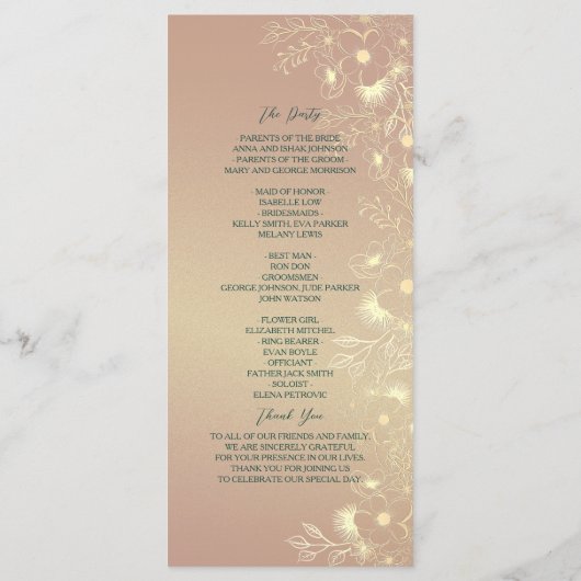 Programme Mariage Floral Emerald Green Gold (Dos)