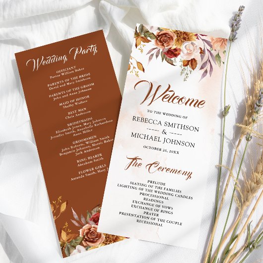Programme Mariage Floral en Terracotta Bourguignon Rustique