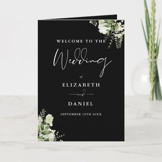 Programme Mariage Floral Et Feuillage Noir Et Blanc (Devant)