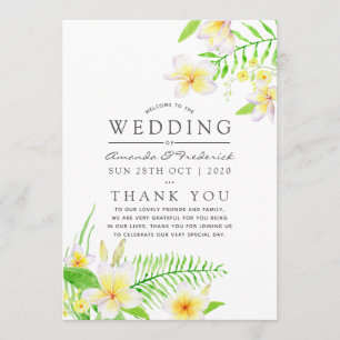 Programme Mariage floral frangipanier aquarelle exotique