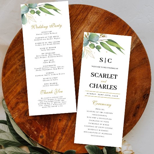 Programme Mariage Floral Géométrique à la Verdure d'Eucalypt