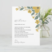 Programme Mariage Floral Jaune Bienvenue Lettre & Itinéraire (Debout devant)
