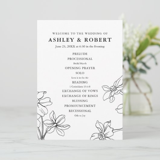 Programme Mariage floral moderne noir et blanc (Debout devant)