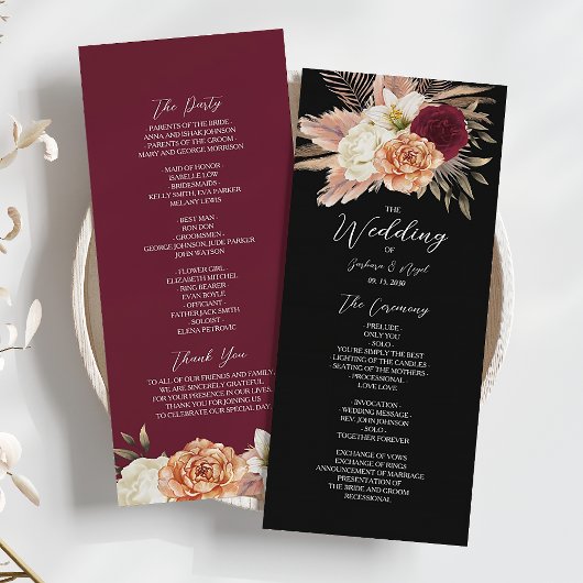 Programme Mariage Floral Noir Bourgogne