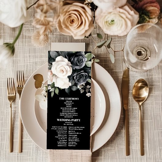Programme Mariage Floral Noir et Blanc Moderne