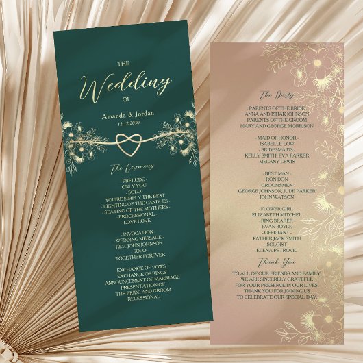 Programme Mariage floral or et vert émeraude