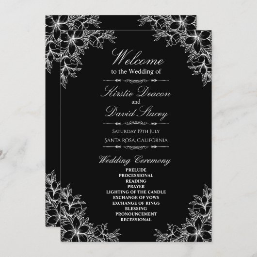 Programme Mariage Floral Orné Blanc (Devant / Derrière)