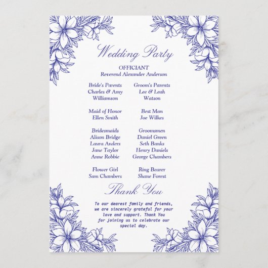 Programme Mariage Floral Orné Bleu (Dos)