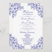 Programme Mariage Floral Orné Bleu (Devant / Derrière)