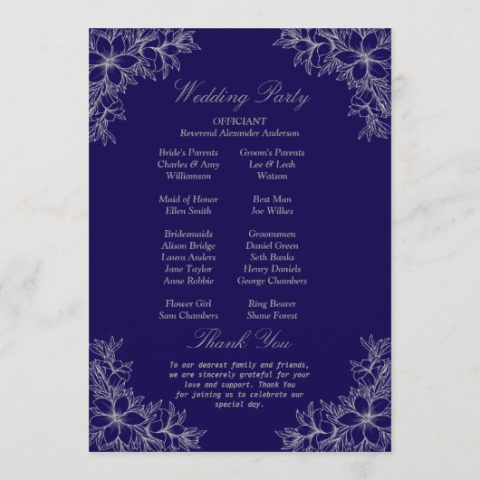 Programme Mariage floral orné d'argent (Dos)