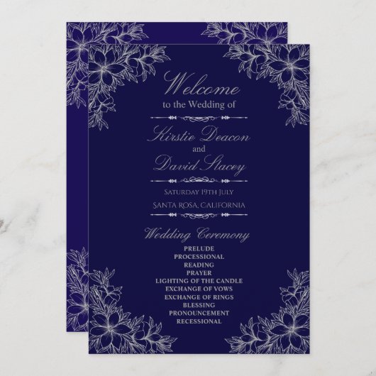 Programme Mariage floral orné d'argent (Devant / Derrière)