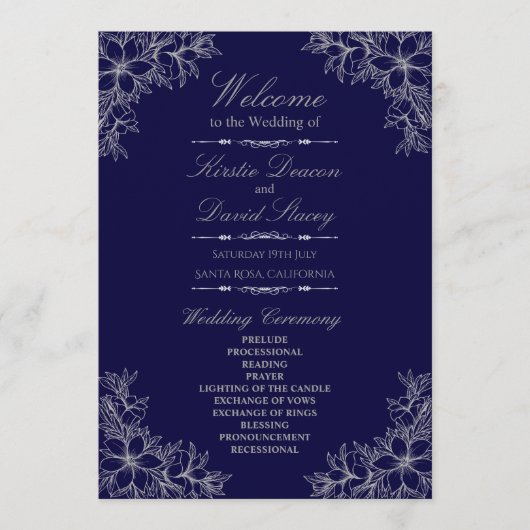 Programme Mariage floral orné d'argent (Devant)