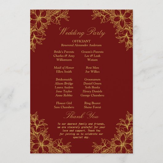 Programme Mariage Floral Orné Or (Dos)