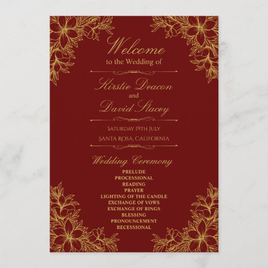 Programme Mariage Floral Orné Or (Devant)