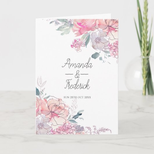 Programme Mariage Floral Pastel Aquarelle Doodle (Devant)