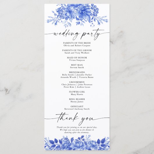 Programme Mariage Floral Porcelain Floral (Dos)