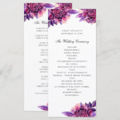 Programme Mariage floral pourpre aquarelle. Fleurs de lilas (Devant / Derrière)