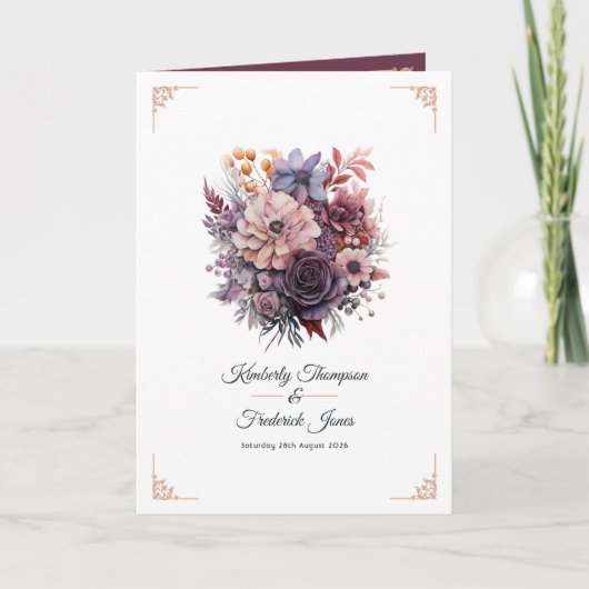 Programme Mariage Floral Prune, Gris, Cuivre et Rose Poussié (Devant)
