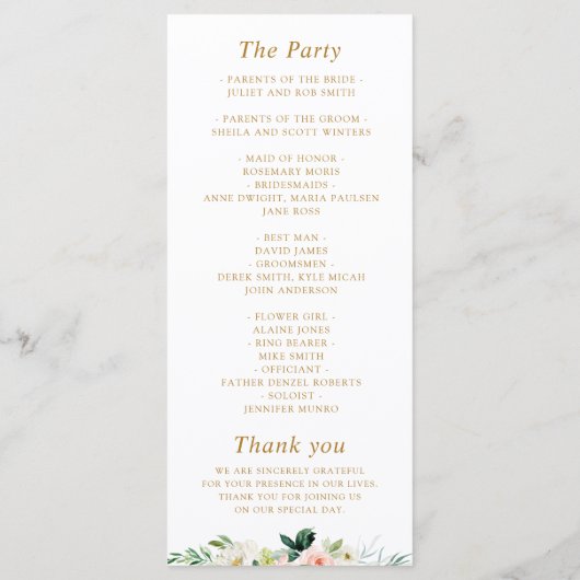 Programme Mariage floral rose (Dos)