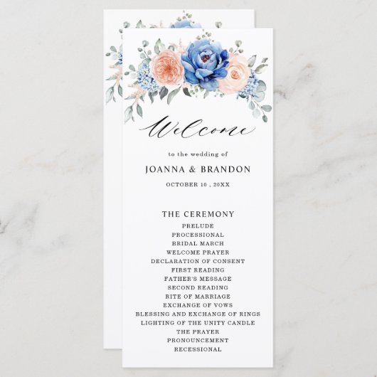 Programme Mariage floral rose bleu marine (Devant / Derrière)