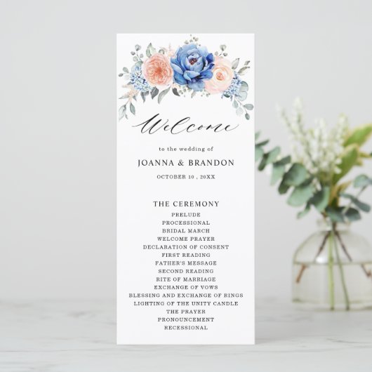 Programme Mariage floral rose bleu marine (Debout devant)